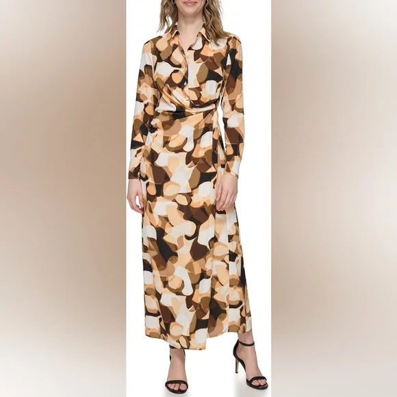 Calvin Klein Women's Printed Faux Wrap Dress Calvin Klein Women's Printed Faux Wrap Dress